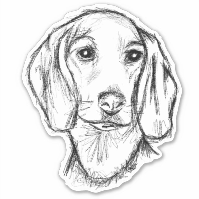 Pegatina cachorro salchicha perro negro blanco boceto simpl (Anverso)