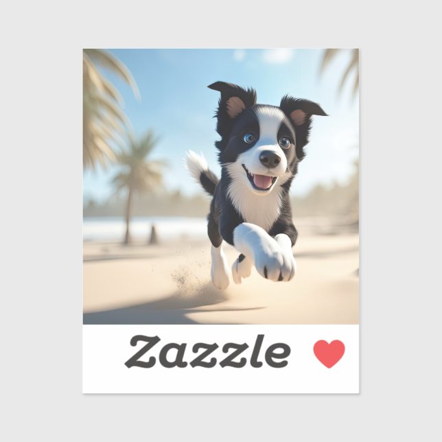 Pegatina Cachorros jugando en la playa (Hoja)