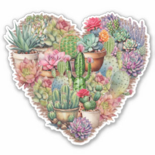 Pegatina Cacti En Forma De Corazón Vinyl