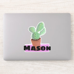 Pegatina Cactus Acuarela en Maceta Nombre Personalizado