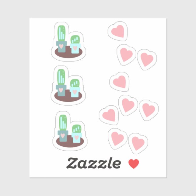 Pegatina Cactus Corazones Flotantes Rosa (Hoja)