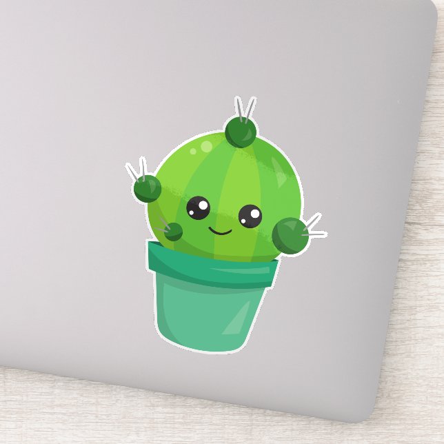 Pegatina Cactus Cute, Cactus Kawaii, Cactus Verde, Pot (Detalle)