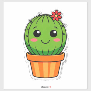 Pegatina Cactus de dibujos animados lindo en maceta con flo