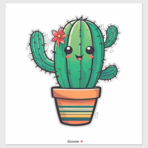 Pegatina Cactus de dibujos animados lindo en maceta con flo