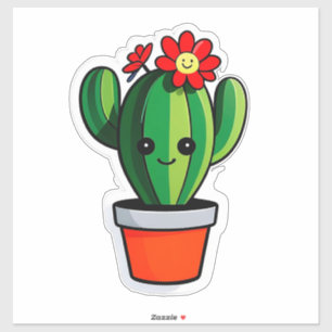 Pegatina Cactus de dibujos animados lindo en maceta con flo