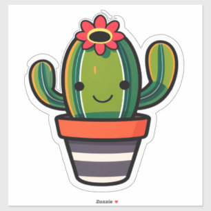 Pegatina Cactus de dibujos animados lindo en maceta con flo