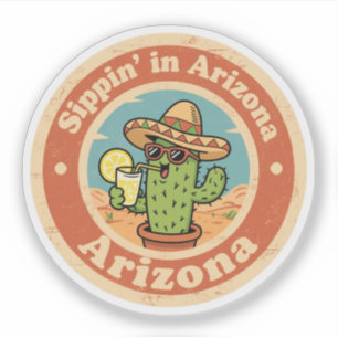 Pegatina Cactus de Sippin de Arizona, una divertida vendimi