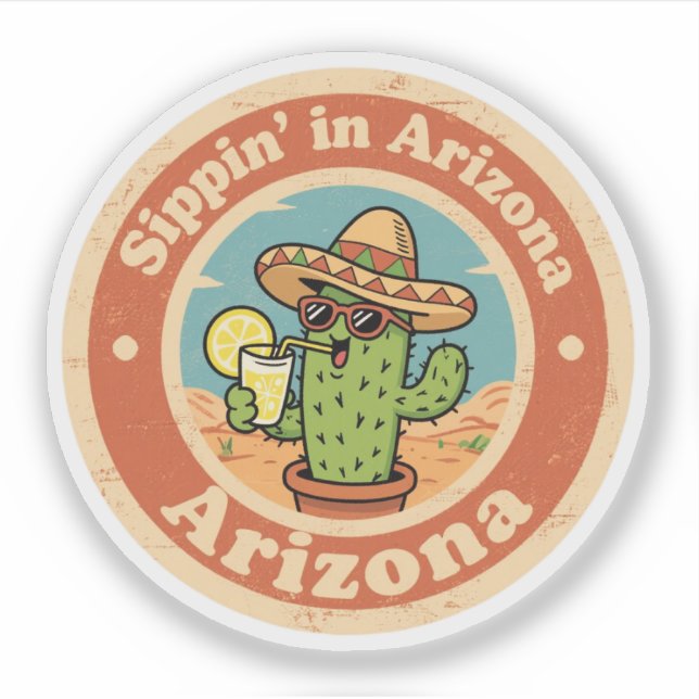 Pegatina Cactus de Sippin de Arizona, una divertida vendimi (Anverso)