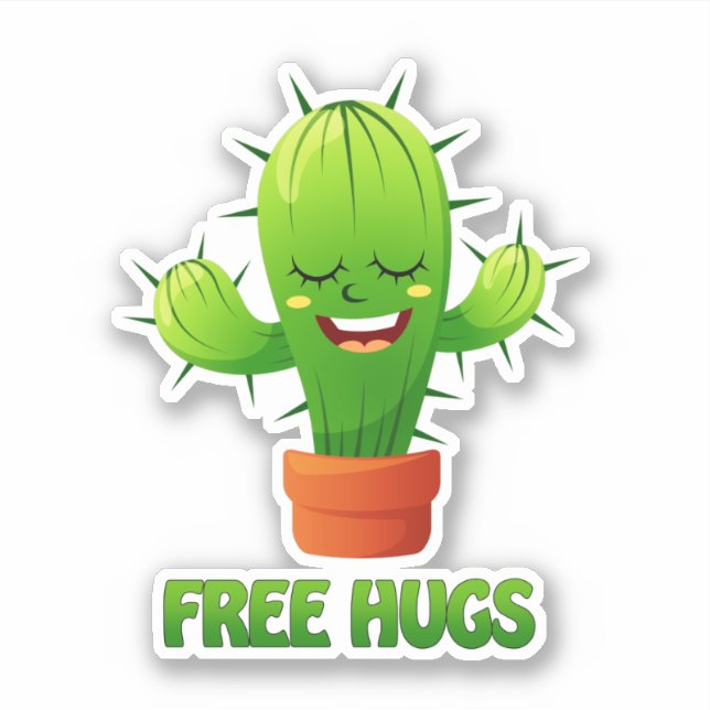 Pegatina Cactus feliz ofreciendo abrazos gratis (Anverso)