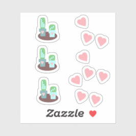 Pegatina Cactus Floating Hearts Pink