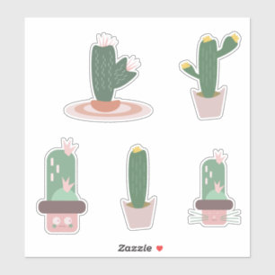 Pegatina Cactus Lindo Rosa Verde Set