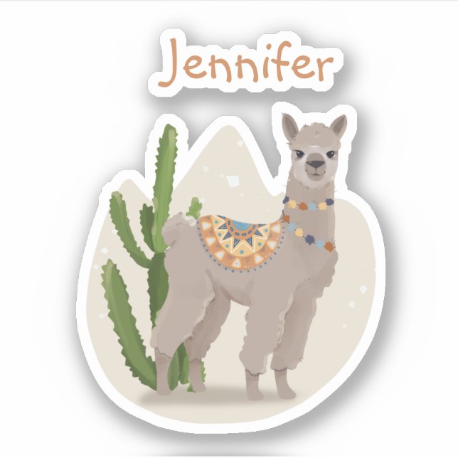 Pegatina Cactus Llama Fiesta (Anverso)