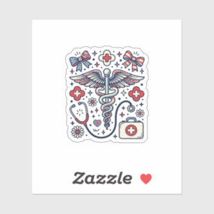 Pegatina Caduceo Médico Vintage Patriótico Vector De Enferm