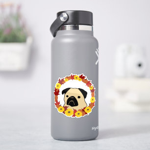 Pegatina Caer Pug con hojas, calabazas y girasoles