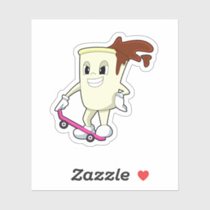 Pegatina Café como patinador con patineta