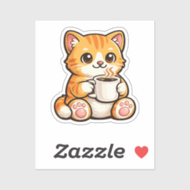Pegatina Café de gato lindo – Gato naranja acogedor bebiend