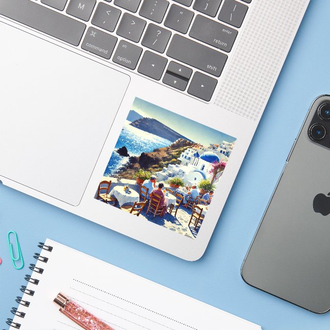 Pegatina Cafe de Santorini (Ordenado portátil con iPhone)