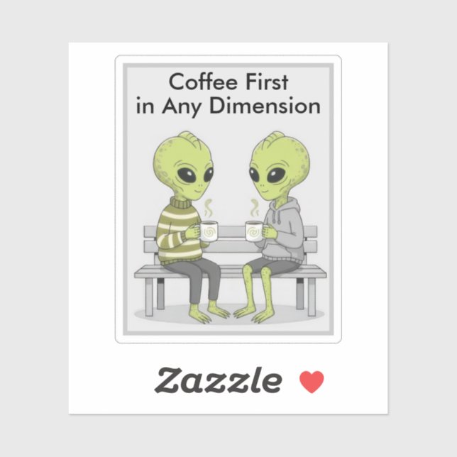 Pegatina Café Divertido y Alienígenas (Hoja)