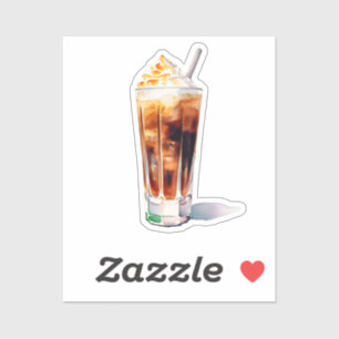 Pegatina Café helado acuarela con bebida de cóctel crema