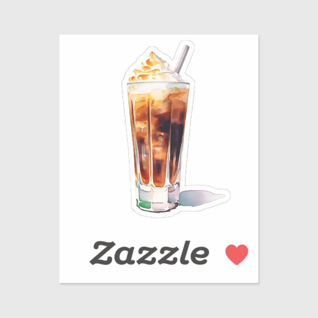 Pegatina Café helado acuarela con bebida de cóctel crema (Hoja)
