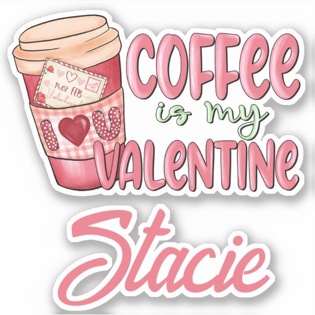 Pegatina Café Mi San Valentín Nombre Rosa Rojo (Anverso)