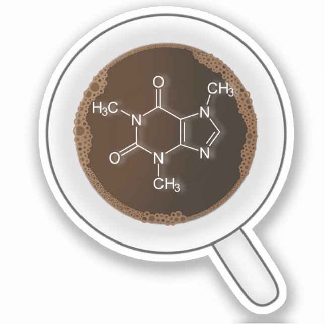 Pegatina Cafeína, Fórmula Molecular - Café para beber (Anverso)
