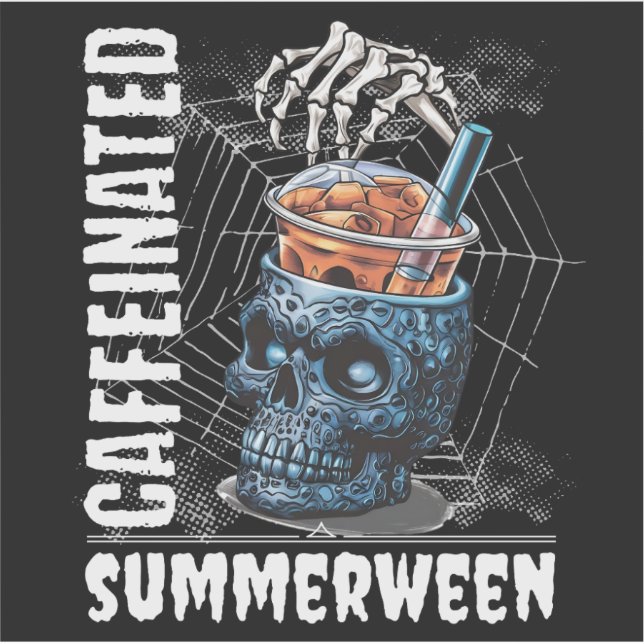 Pegatina Caffeinated Skull Iced Coffee Summerween Goth (Anverso)