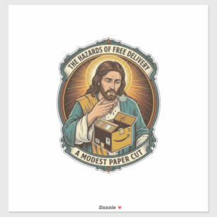 Pegatina Caja de cartón de Jesús corte de papel dedo dolor