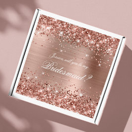 Pegatina Caja de regalo de la dama de honor Rosa Purpurinos