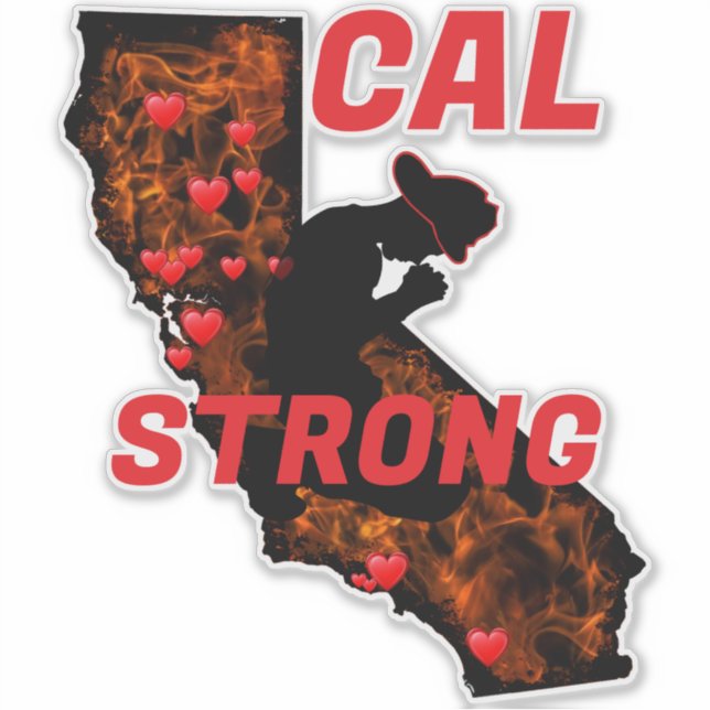 Pegatina CAL FIRE FUERTE Red Blk CA Sólido Corazón (Anverso)