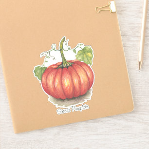 Pegatina Calabaza Cuidada Con Vinas En Acuarela