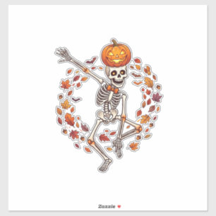 Pegatina Calabaza De Cabeza De Esqueleto Bailando Halloween