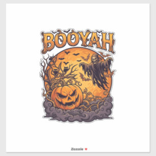 Pegatina Calabaza de Halloween Booyah Segador Naranja Luna_