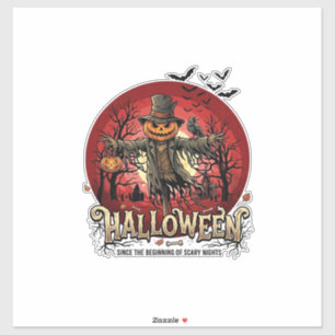 Pegatina Calabaza de Halloween Espantapájaros Cuervo Murcié