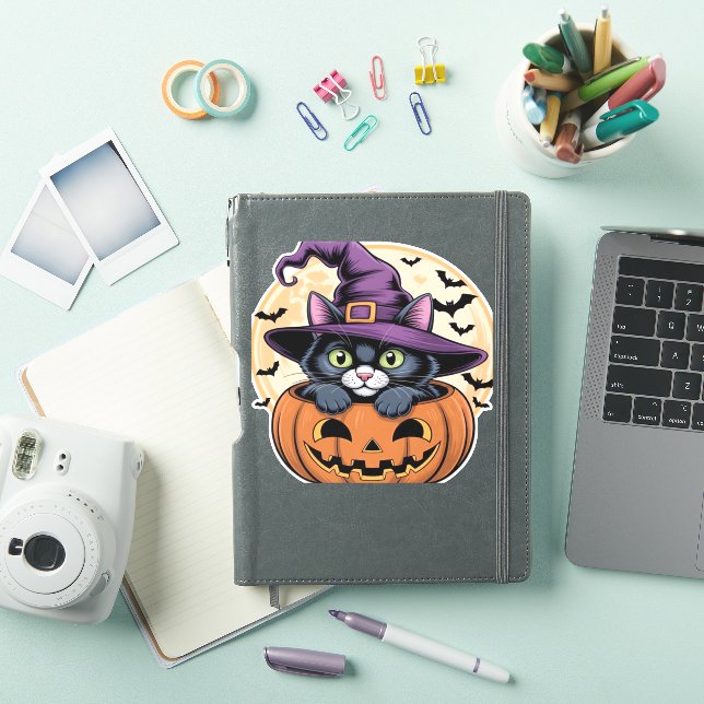 Pegatina Calabaza de Halloween Gato negro camiseta sobredim (Funda para iPad)