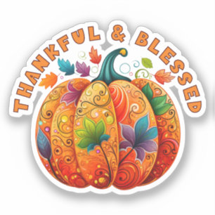 Pegatina Calabaza de otoño bendita y agradecida