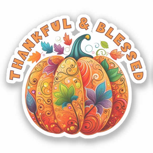 Pegatina Calabaza de otoño bendita y agradecida (Anverso)