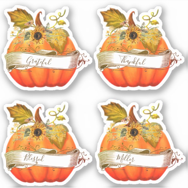Pegatina Calabaza de otoño personalizada (Anverso)