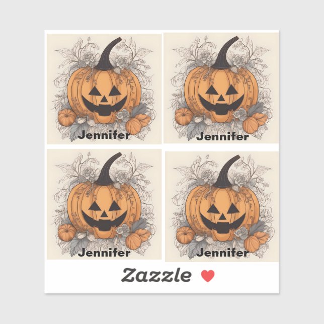 Pegatina Calabaza de Personalizable de Halloween. Jack-O-La (Hoja)