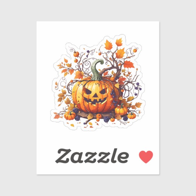 Pegatina calabaza divertida de otoño Halloween (Hoja)