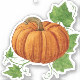 Pegatina Calabaza grande y hermosa naranja con follaje