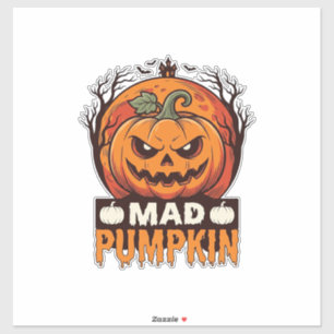 Pegatina Calabaza Loca Diseño de Grabado Antiguo de Hallowe