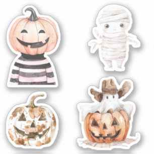 Pegatina Calabaza Momia del Oeste de Halloween Vaquero