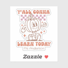 Pegatina Calabaza y cita del profesor personalizado retro