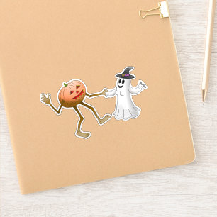 Pegatina Calabaza y fantasma bailando en Halloween