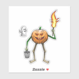 Pegatina Calabaza y fantasma en un truco o trato