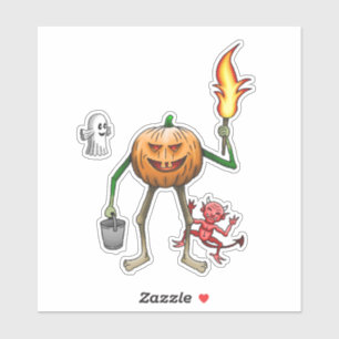 Pegatina Calabaza y fantasma en un truco o trato