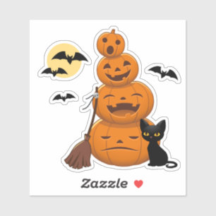 Pegatina Calabazas de Halloween y gato negro