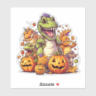 Pegatina Calabazas de Halloween y lindos dinosaurios