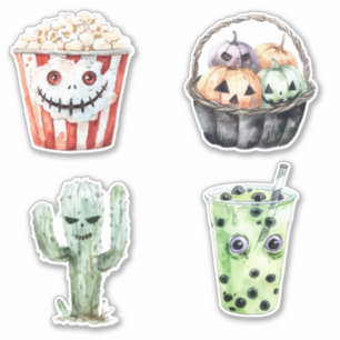 Pegatina Calabazas de palomitas de maíz Cactus Halloween